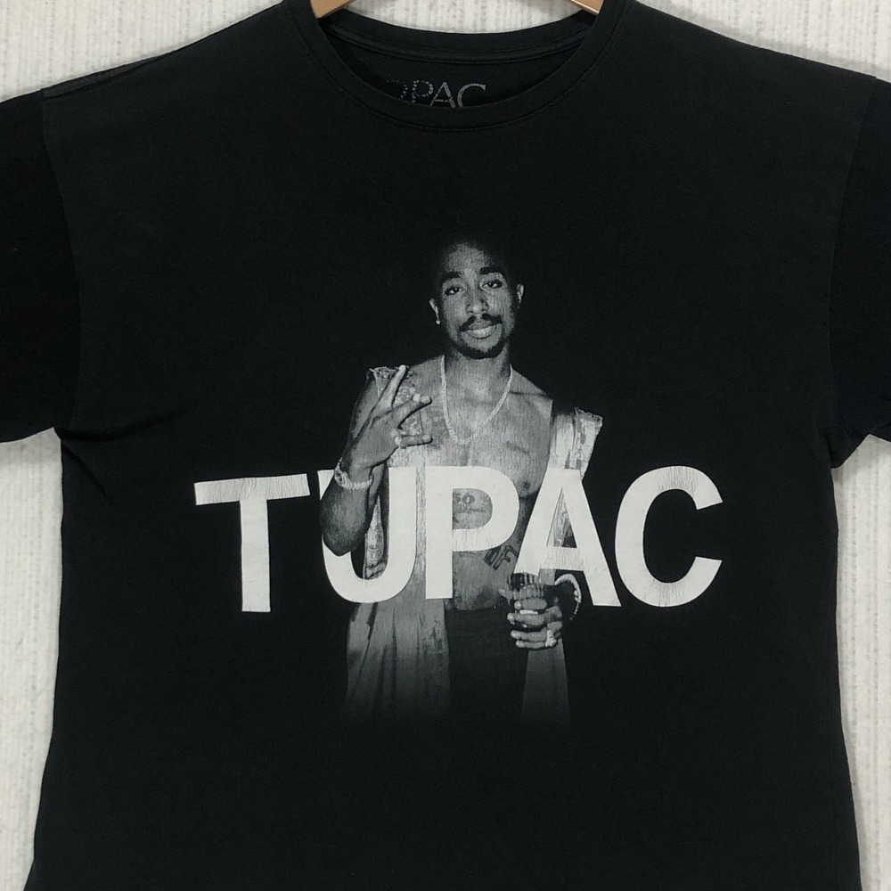 Tupac Shakur Graphic Tee Mens Large Black Short Sleeve 100%‎ Cotton Rap T-Shirt